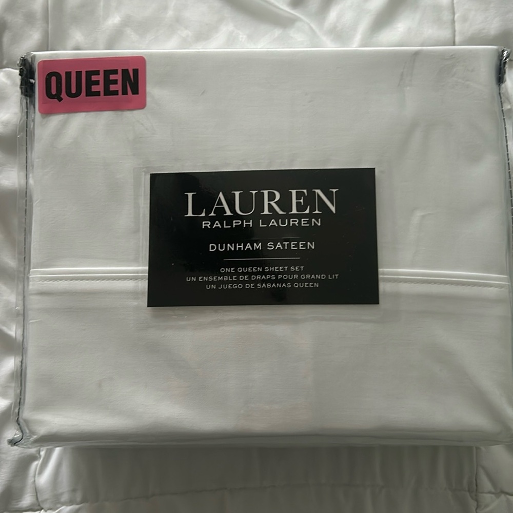 Ralph Lauren Sheet Set Queen White Dunham Sateen. New in Packaging.